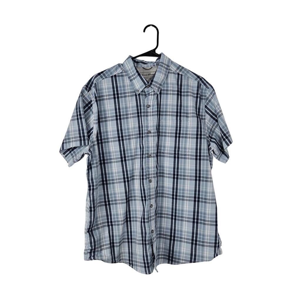 Eddie Bauer Mens Button down Short Sleeve Shirt Sz XLarge Classic Blue and White